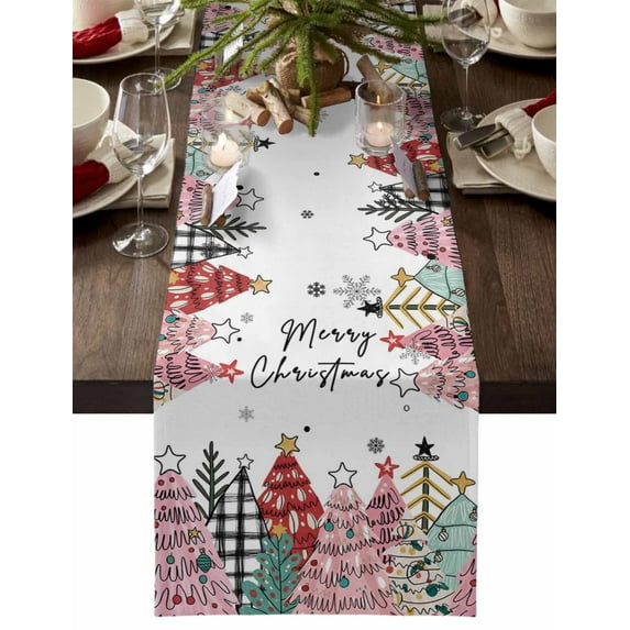Christmas Tree Dresser Scarf Farmhouse, Dining Table Decorations for Wedding/Parties, Xmas Trees Snowflake Winter Table Runner 108 Inches Long for Kitchen Dining, 13 x 108 In
