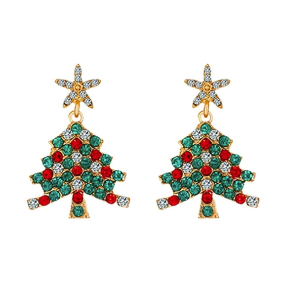 Christmas Tree Earrings for Women – Holiday Dangle Earrings with Colorful Rhinestones – Festive Jewelry Gift for Girlfriend, Wife, Family or Party Wear