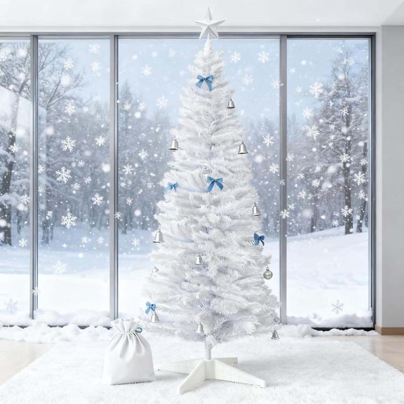 Christmas Tree Easy Assembly White Artificial Christmas Tree – Sectioned Design & Detachable Base,Flocked Christmas Tree