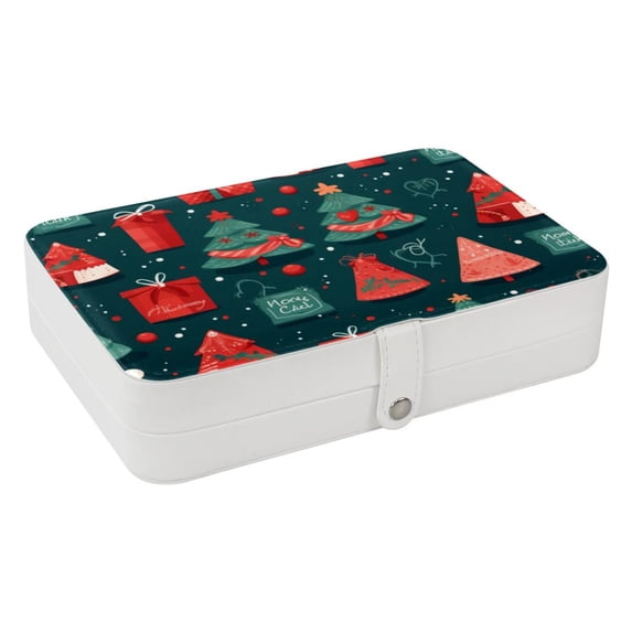 Christmas Tree Elegant PU Leather Jewelry Box Organizer with Removable Compartment, Portable Jewelry Display & Bracelet Holder
