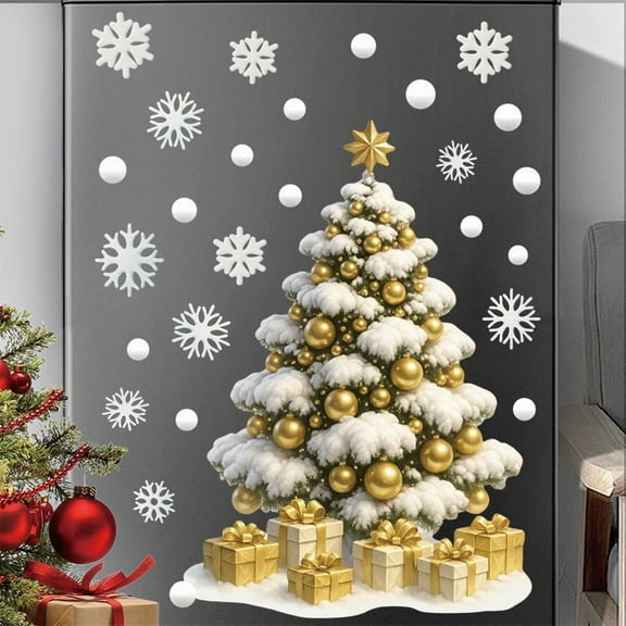 Christmas Tree Element Wall Stickers - Bedroom Background Decor for Christmas, Festive Vinyl Stickers to Enhance Holiday Vibe, Easy-to-Apply Home Decor, Gold