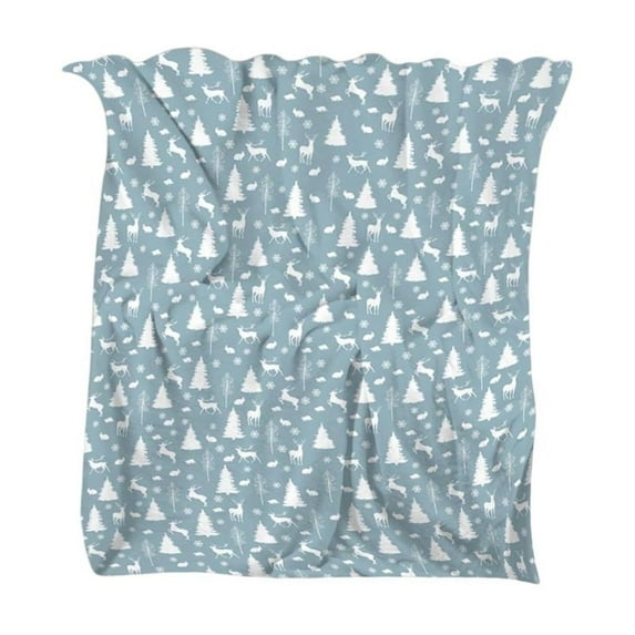 Christmas Tree Elk Print Flannel Blanket, Blue Cozy Soft Lightweight Nap Blanket, for Holiday Gift Home Decor, 39.37x 29.52 inch