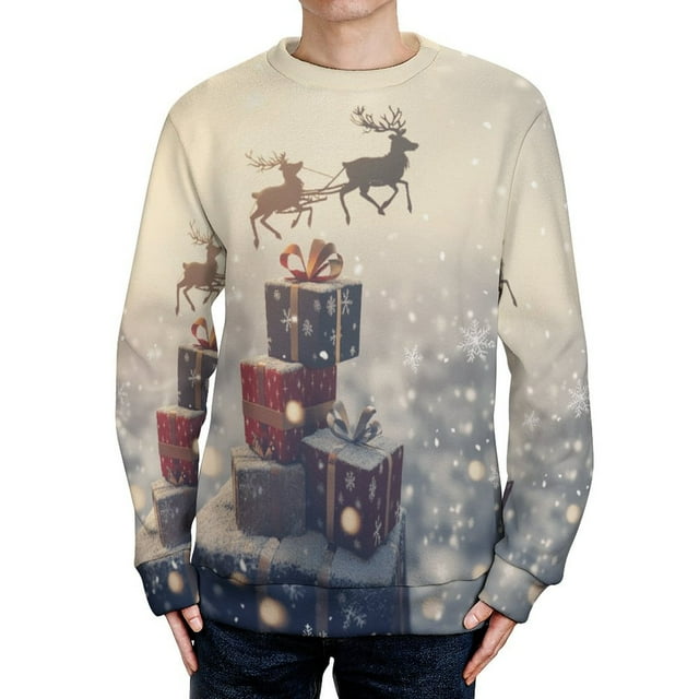 Christmas Tree Elk Snowflakes 2024 Autumn/winter Round Neck Sweater for