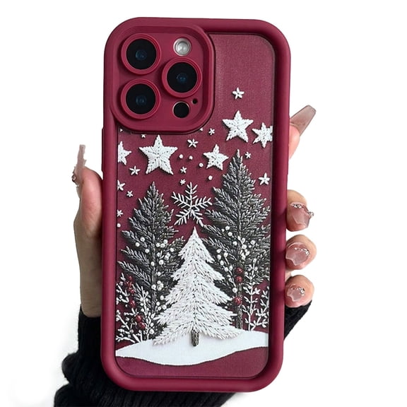 Christmas Tree Embossed Protective Phone Case 3D Winter Forest Relief, Soft Edge Shockproof Design, Festive Holiday Style Phone Case for iPhone 17 16 15 14 13 12 11