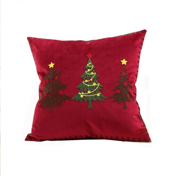 Christmas Tree Embroidered Pillow Cover 18x18 in – Flocked Decorative Cushion Case for Sofa, Bed, Living Room – Holiday Home Party Decor