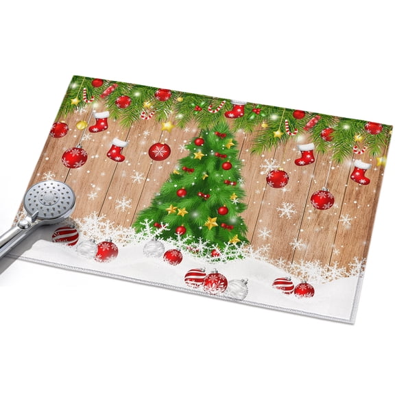 Christmas Tree Entryway Rug 2x3ft Washable Non Slip Bathroom Rug Indoor Floor Front Door Mat Xmas Red Balls Pine Branches Snowflakes New Year Rectangle Area Rugs Carpet for Kitchen Office Dining Room