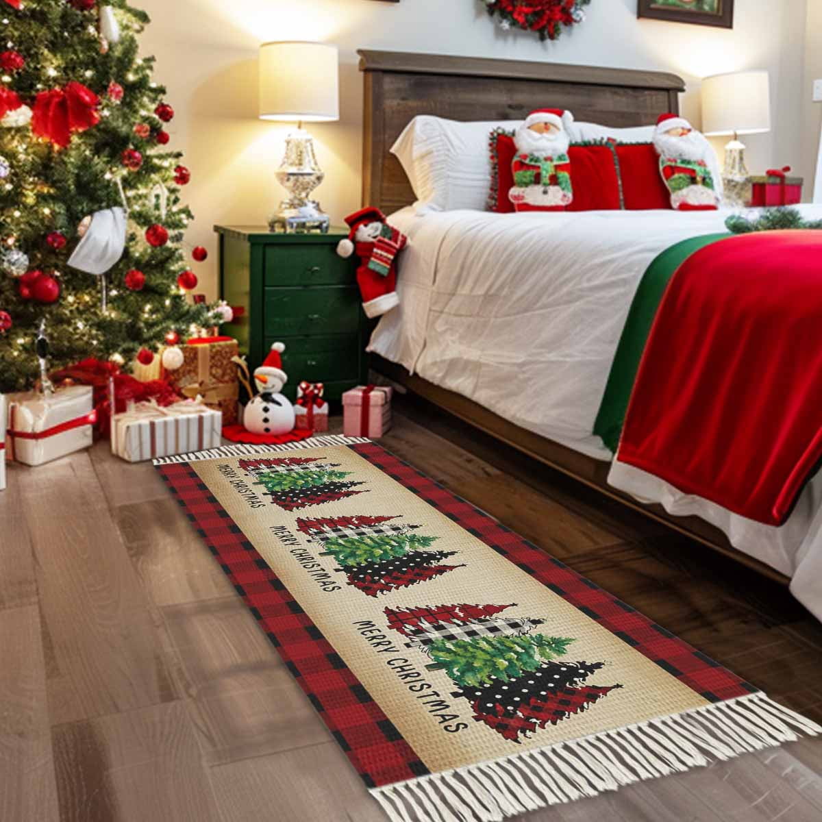 Xmas Tree Rug Christmas Tree Entryway Runner Rug 2x4ft,Green Xmas Tree Red Black ...