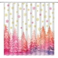 thumbnail image 1 of Christmas Tree Extra Long Shower Curtain, Pink Pine Tree Golden Snowflake Watercolor Winter Holiday Xmas Nature Rustic Bathroom Home Curtain Decor with Hooks,70" Wx84 H, 1 of 7