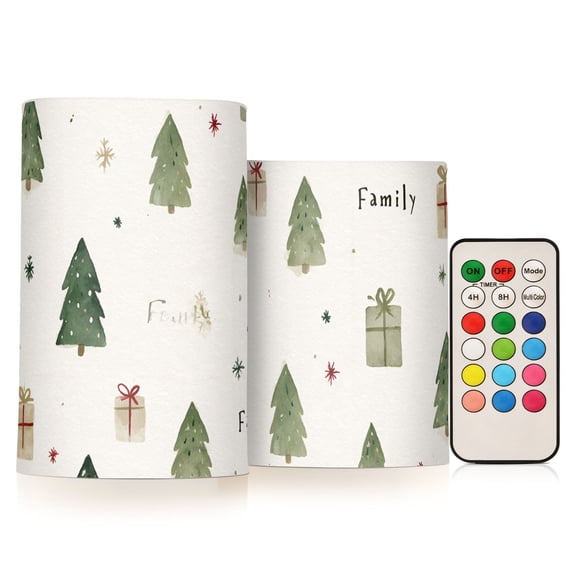 Christmas Tree Family Flickering Flameless Candles Battery Operated with Remote Timer LED Pillar Candles Set of 2
