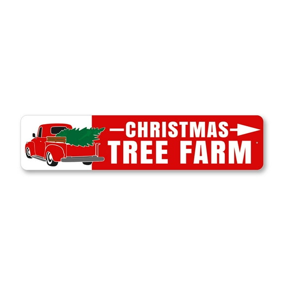 Christmas Tree Farm Direction Aluminum Metal Decor Sign - 4x18 inches