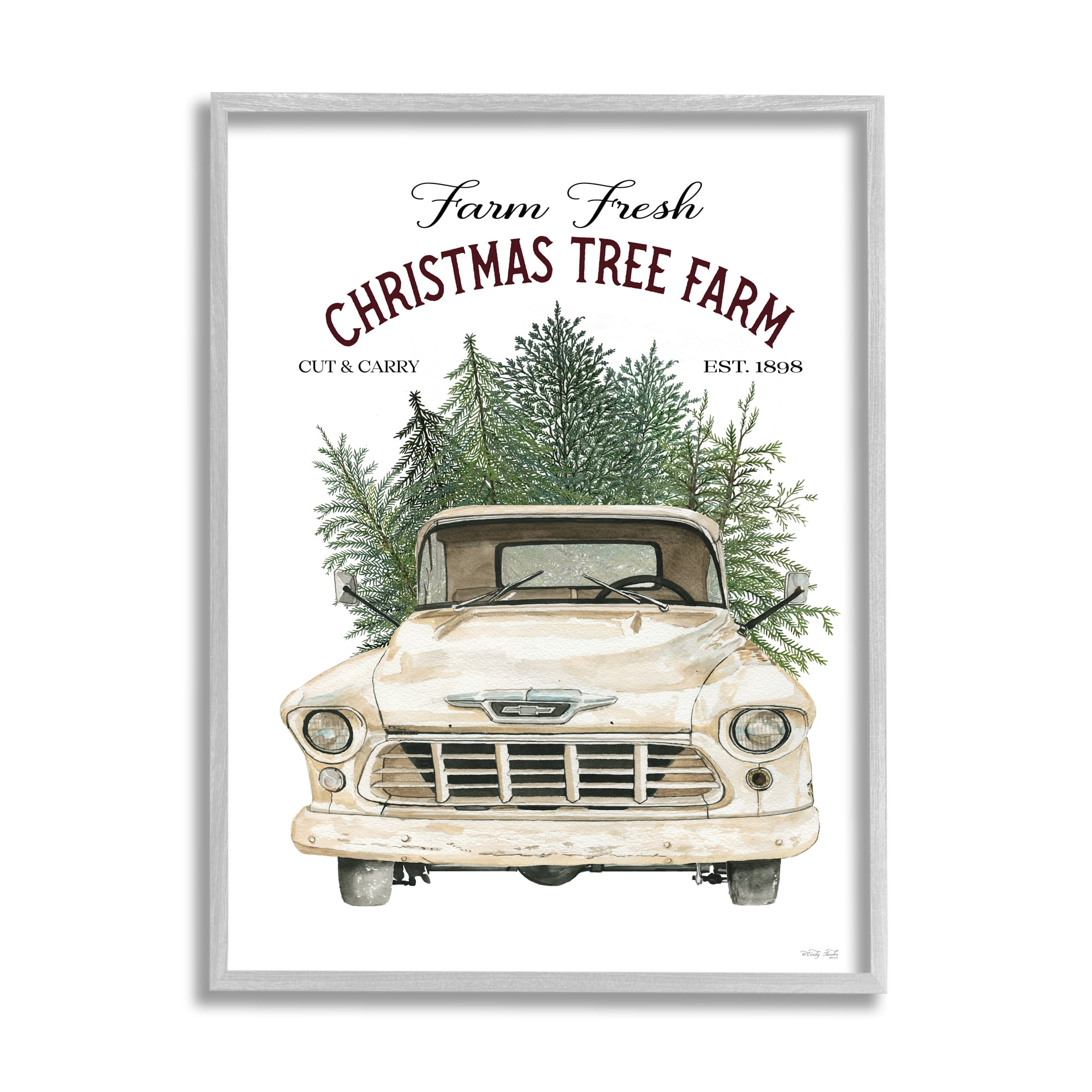 Christmas Tree Farm Vintage Car Holiday Signage Transportation Graphic Art Framed Art Print Wall Art