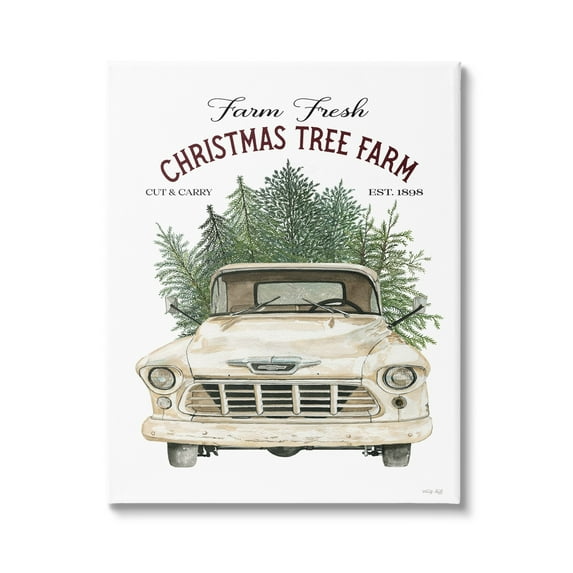 Christmas Tree Farm Vintage Car Holiday Signage Transportation Graphic Art Gallery-Wrapped Canvas Print Wall Art