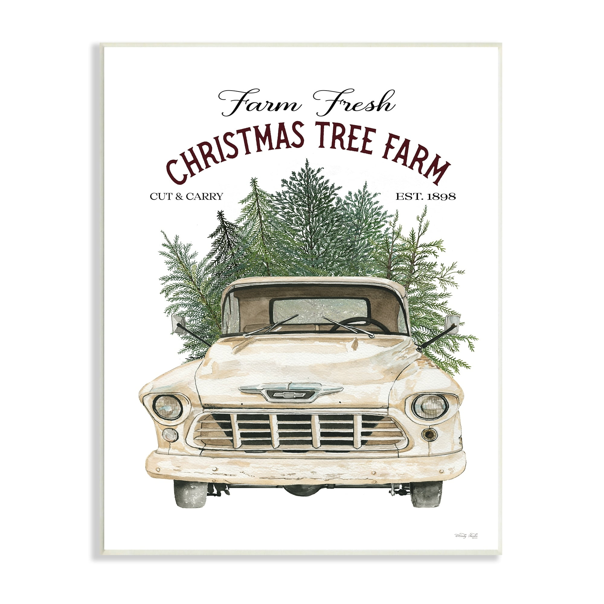 Christmas Tree Farm Vintage Car Holiday Signage Transportation Graphic Art Unframed Art Print Wall Art