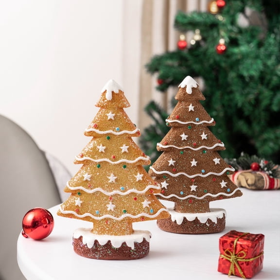 Christmas Tree Figurines Gingerbread Christmas Tree Holiday Ornaments Furniture Christmas Desktop Atmosphere Decorations Resin Crafts Small Resin Christmas Tree, Ginger Yellow Color