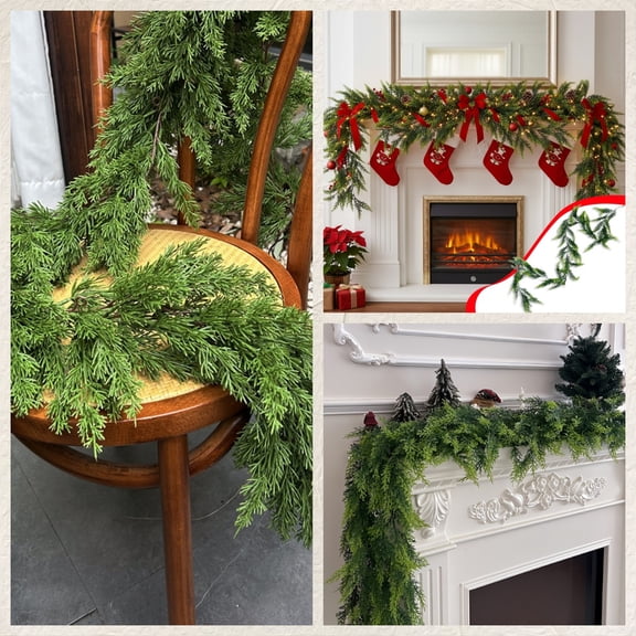 Christmas Tree Filler Artificial Green Plants Pines With Imitation Rattan,1.75 Meter Christmas Home Dining Table Decoration,Window Ornaments For Indoor Decor,Realistic Plant For Holiday