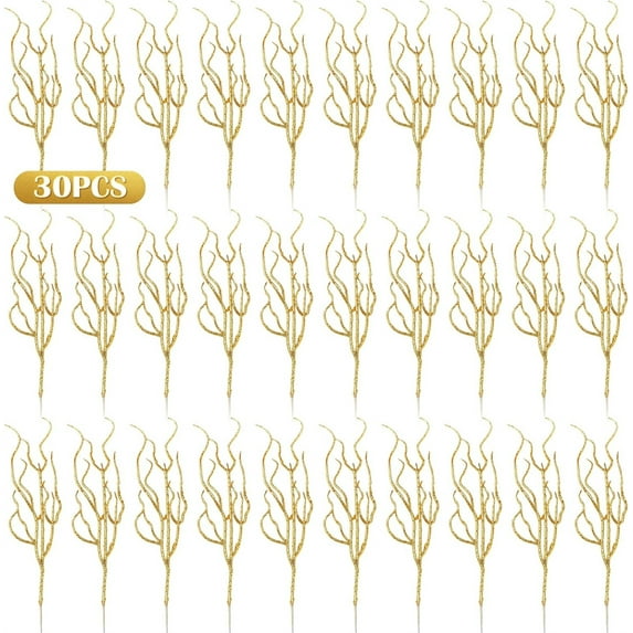 Christmas Tree Filler Branches Tutuviw 30 Pcs Artificial Leaf Spray Picks Christmas Tree Poinsettia Stems Branches Picks for Xmas Wreath Wedding Table Centerpiece Decorations(Gold)