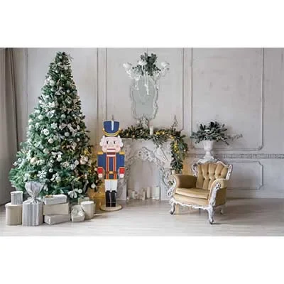 Christmas Tree Fireplace Backdrop Photography Studio Background Balls Wreath02 New Year ration Photo Back Drop