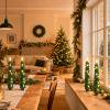 Christmas Tree Flameless Taper Candles Set of 4, with 3D Flickering Wick and Remote Timer, Battery Operated Green Tree Shaped Candlesticks for Holiday Mantel Fireplace Window Table Centerpiece