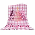 thumbnail image 1 of Christmas Tree Flannel Blanket for Bed,Travel and Camping, Winter Pink Leopard Pine Trees Buffalo Plaid Super Soft Cozy Blanket for All Seasons 32"x48", 1 of 6