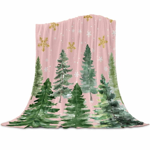 Christmas Tree Flannel Blanket for Bed,Travel and Camping, Winter Xmas Pine Tree Forest Snowflakes Pink Super Soft Cozy Blanket for All Seasons 40" x 60"