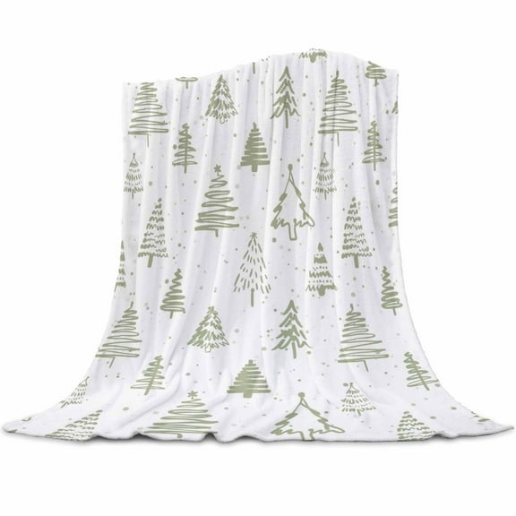 Christmas Tree Flannel Blanket for Bed,Travel and Camping, Retro Abstract Sage Green Tree Texture Super Soft Cozy Blanket for All Seasons 30"x40"