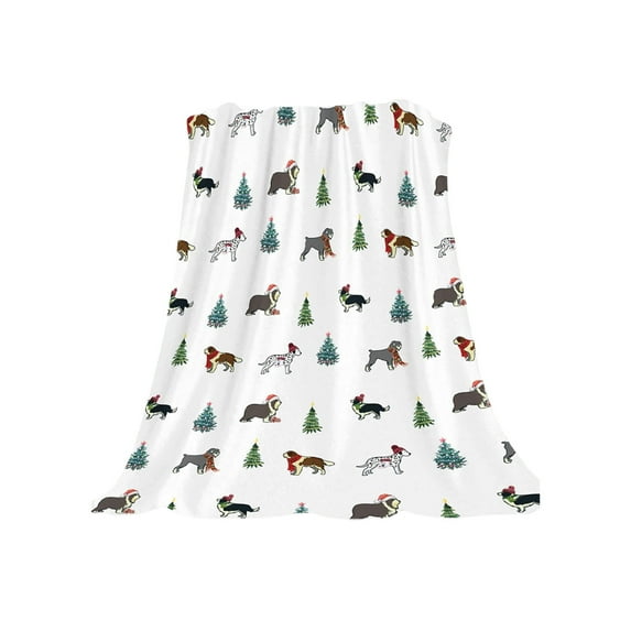 Christmas Tree Fleece Throw Blanket Soft Flannel Throw Gifts for Dog Lovers Plush Lightweight Warm Cozy Fleece Blanket for Bed Couch Sofa Travel Winter Decoration 50"X60"