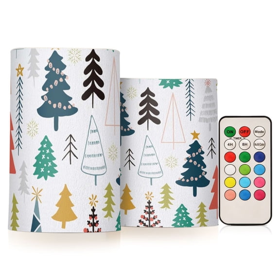 Christmas Tree Flickering Flameless Candles Battery Operated with Remote Timer LED Pillar Candles Set of 2