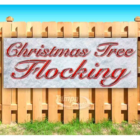 Christmas Tree Flocking Red & Chrome 13 oz Vinyl Banner With Metal Grommets