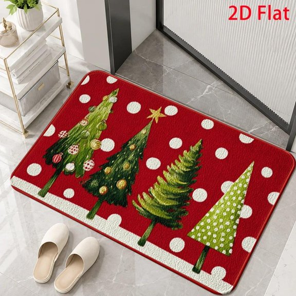 Christmas Tree Floor Mat Suitable for Front Door Entrance, Hallway, Machine Washable