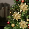 thumbnail image 1 of Christmas Tree Flower Decorations Set 10pc – Artificial Glitter Ornaments with Clips | Red Gold Silver Plastic | 5.5in Each, Durable Holiday Decor for Christmas Party Tree Displays, 1 of 6