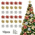 thumbnail image 1 of Christmas Tree Flower Decorations Set | 10pcs Artificial Poinsettia Ornaments with Clips | Red Gold Silver | 5.5in Plastic Floral Accents | Holiday Party Decor, 1 of 6