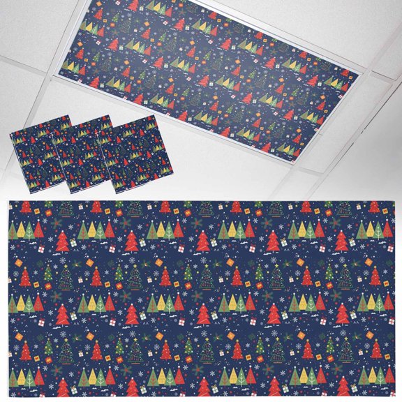 Christmas Tree Fluorescent Light Covers Cartoon Winter Xmas Trees Snowflakes Blue Magnetic Light Filters Ceiling Lighting Panel Shade for Classroom Office Home 2 x 4 ft, 3 Pack
