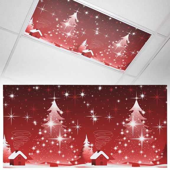 Christmas Tree Fluorescent Light Covers Shining Stars Sky Red House Gradient Magnetic Light Filters Ceiling Lighting Panel Shade for Classroom Office Home 2 x 4 ft, 1 Pack