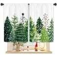thumbnail image 1 of Christmas Tree Forest Kitchen Curtains 27.5W x 39L Inch Xmas Winter Pine Fir Holiday Seasonal Green Rod Pocket Short Small Window Treatment Drapes Decor 2 Panels, 1 of 8