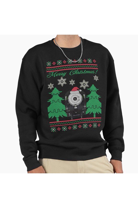 Christmas Tree Forest Train Funny Sweater Style Retro Holiday Graphic Unisex Sweatshirt G12171, Up to Size 5XL