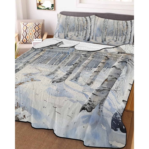 Christmas Tree Full Size Down Alternative Comforter, Lightweight Comforter Quilt Bedding Set with Pillow Shams White Winter Xmas Snowflake All Seasons Bed Comforter Duvet Insert 78"x90"
