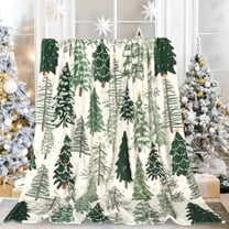 Christmas Tree Fuzzy Throw Blanket 60 x 50 Inch Watercolor Green Forest Soft Throw Blanket for Winter Home Chair Sofa Couch Bed