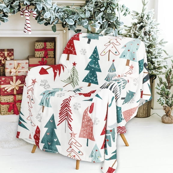 Christmas Tree Fuzzy Blanket Xmas Pine Tree Snowflake Throw Blanket Boho Cartoon Soft Cozy Flannel Blankets for Winter Party Home Bed Sofa Couch, 50 x 60 Inch