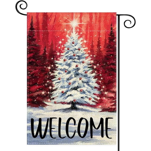 Christmas Tree Garden Flag, Best Choice Xmas Decors for Christmas Pink Farmhouse Outside Double Sided Small Winter Holiday Funny Welcome Peeps Outdoor Seasonal Mini Garden Flags