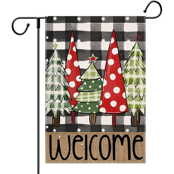 Christmas Tree Garden Flags 12.5x18 Double Sided Welcome Yard Flag Buffalo Plaid Burlap Farmhouse Decorative Flags for Outside Outdoor Lawn Rustic Xmas Decoration
