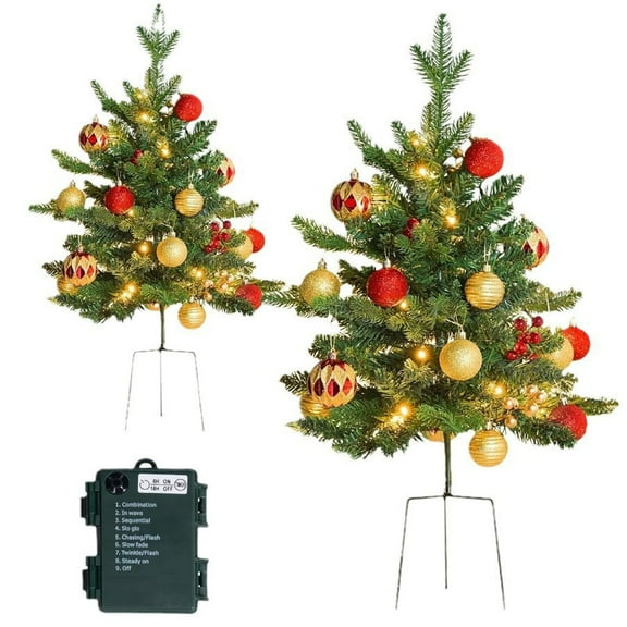 Christmas Tree Garden Light – LED Ground Stake Decoration Tree with Multi-Mode Lighting, Tripod Base, and Simulated Pine Design for Outdoor Holiday Displays