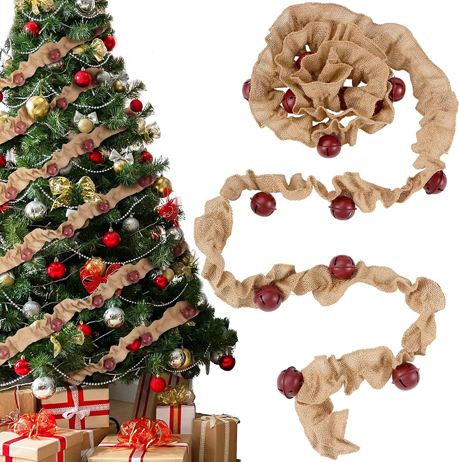 Christmas Tree Garland 9FT Rustic Jingle Bell Buffalo Plaid Ribbon