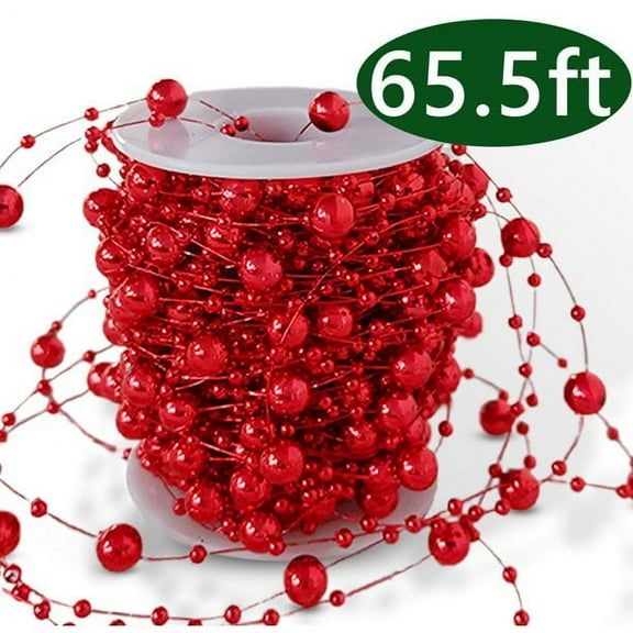 Christmas Tree Garland Decoration, Beads Garland Pearl Strands for Christmas Tree and Crafts 65.6ft Red