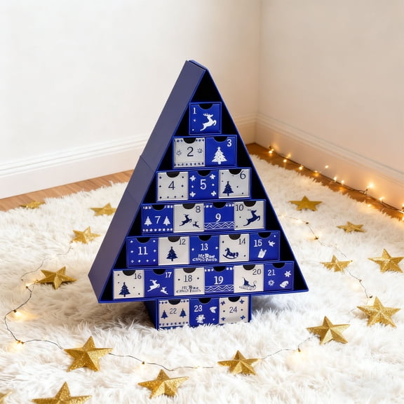 Christmas Tree Gift Box Set 24 Grid Empty Box, Holiday Countdown Calendar Blind DIY Shaped Reusable Countdown Calendar Blind Gift, Purple