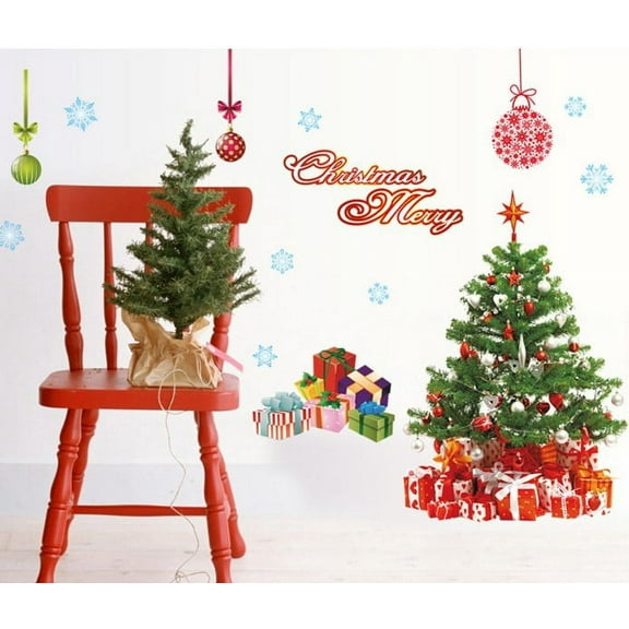 Christmas Tree Gift Box Stickers Wall Stickers Wall Decal PVC Transparent Film for Living Room Children's Room TV Sofa Background Wall Art Decors Store Glass Door