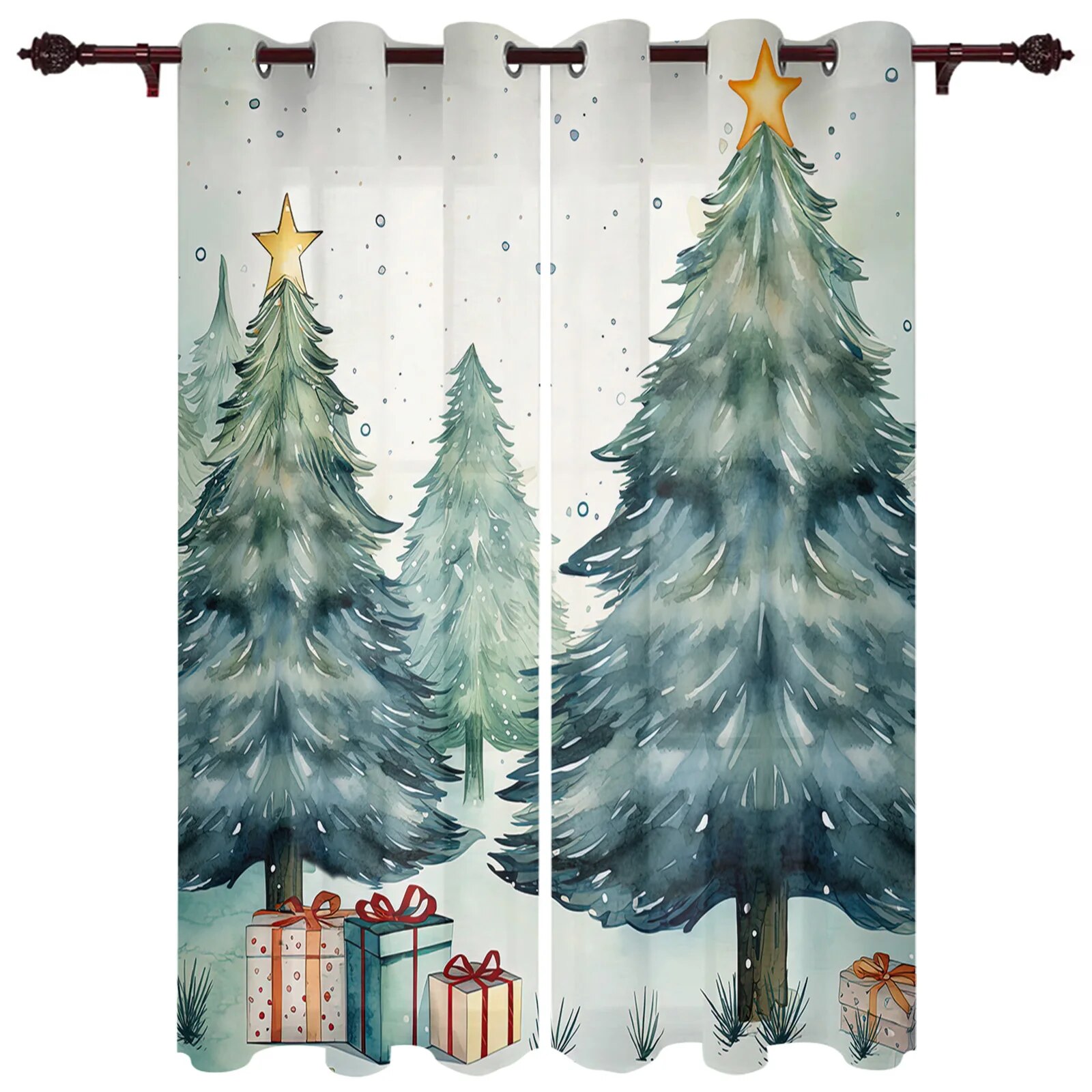 Christmas Tree Gift Box Window Curtains for Living Room Bedroom Kitchen