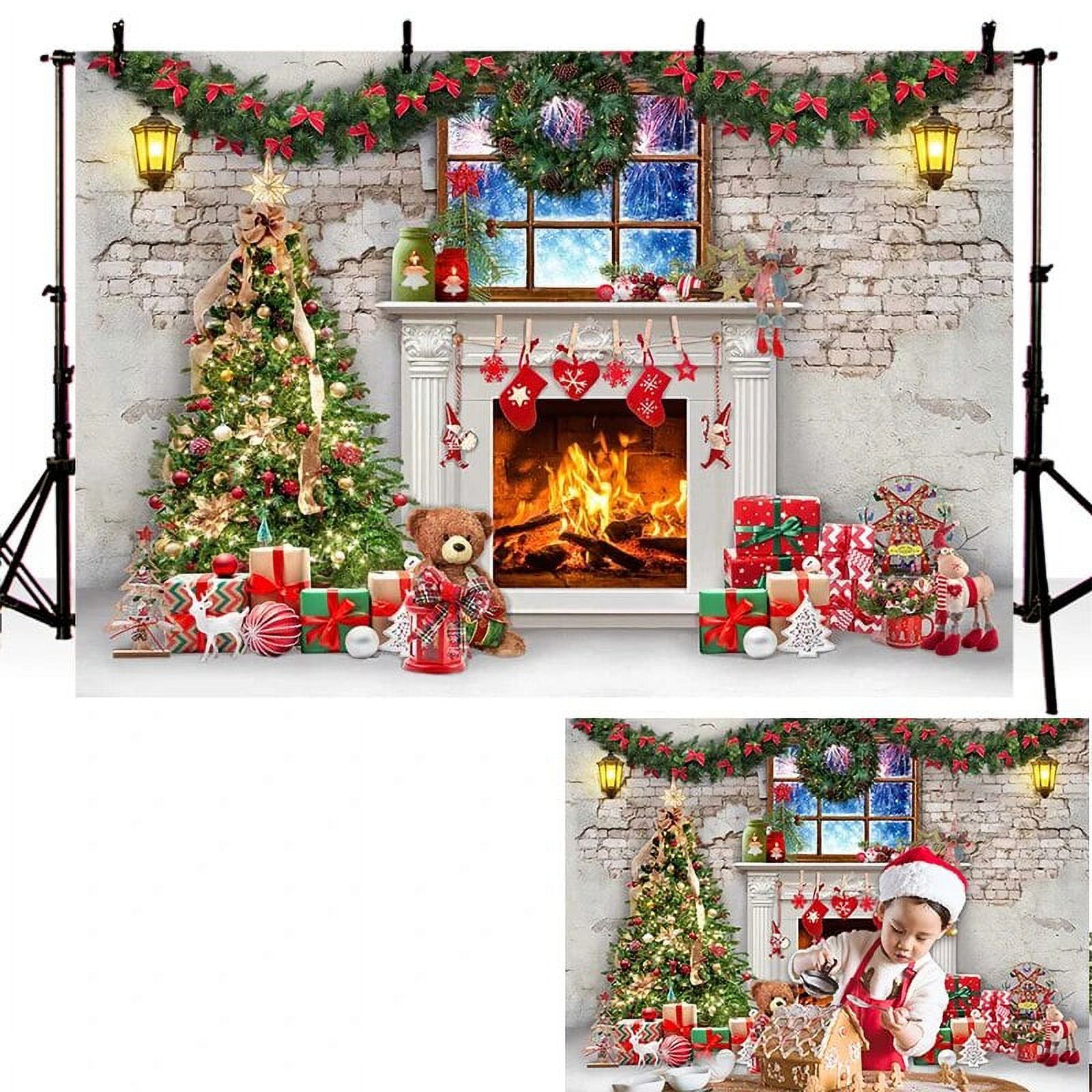 Christmas Tree Gift Photocall Backdrop Window Fireplace Baby Family ...