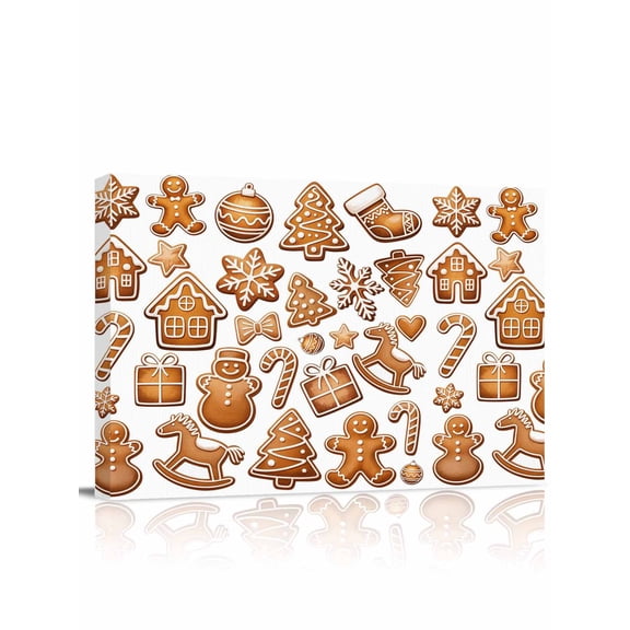 Christmas Tree Gingerbread Man Canvas Print Wall Art House Snowflake Winter Pictures Painting Morden Artwork for Living Room Bedroom, Ready to Hang - 12"x16"