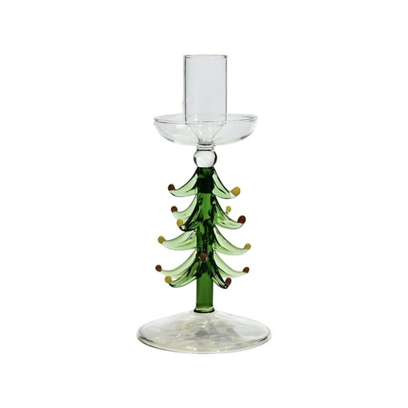 Christmas Tree Glass Candle Holder, Green Candle Stand for Tabletop Decor, Decoration for Christmas Valentine‘s Day(Green-M)