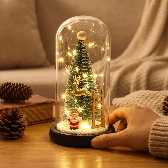 Led Panel Christmas Tree Christmas Tree Glass Dome Night Light with Warm Led String Lights, 1 ...